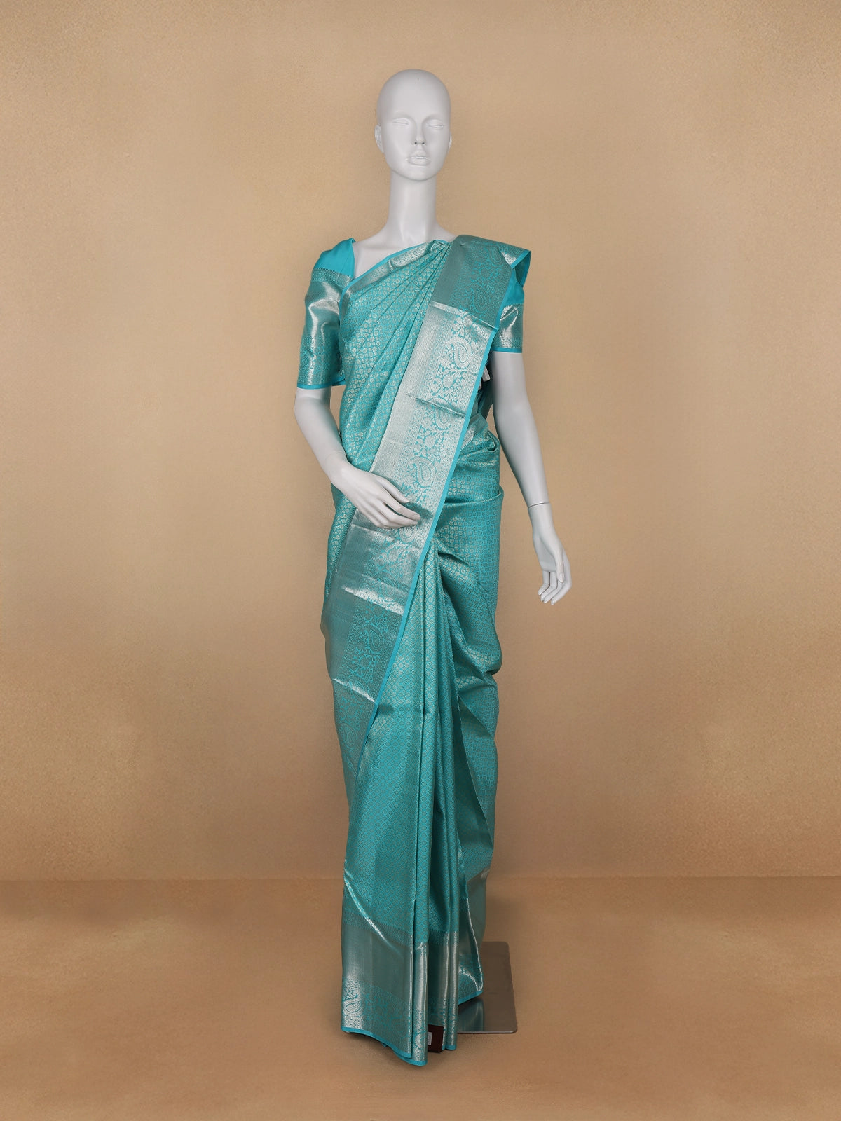Sky Blue Floral Woven Pure Kanchipuram Silk Saree