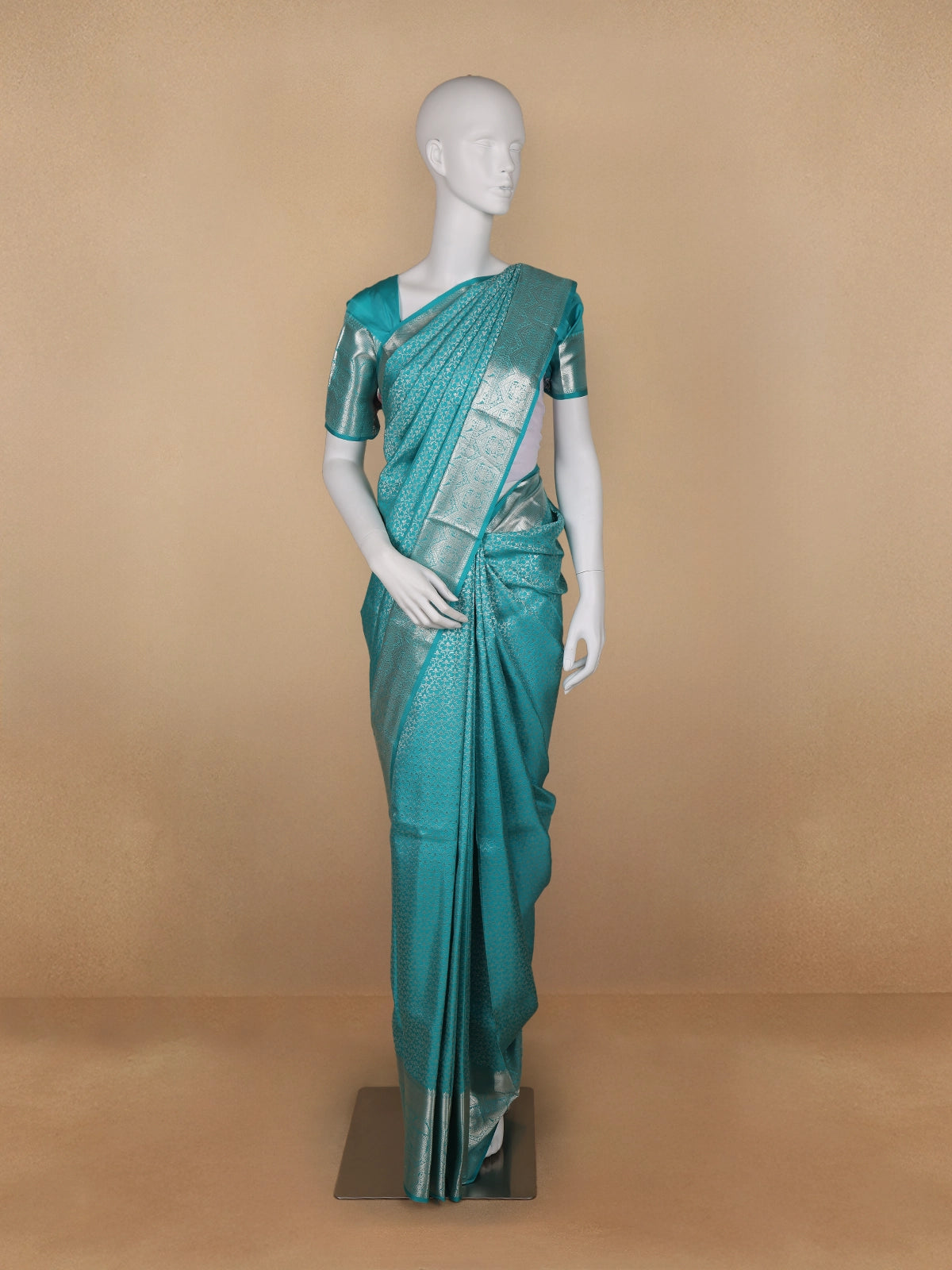 Sky Blue Floral Woven Pure Kanchipuram Silk Saree