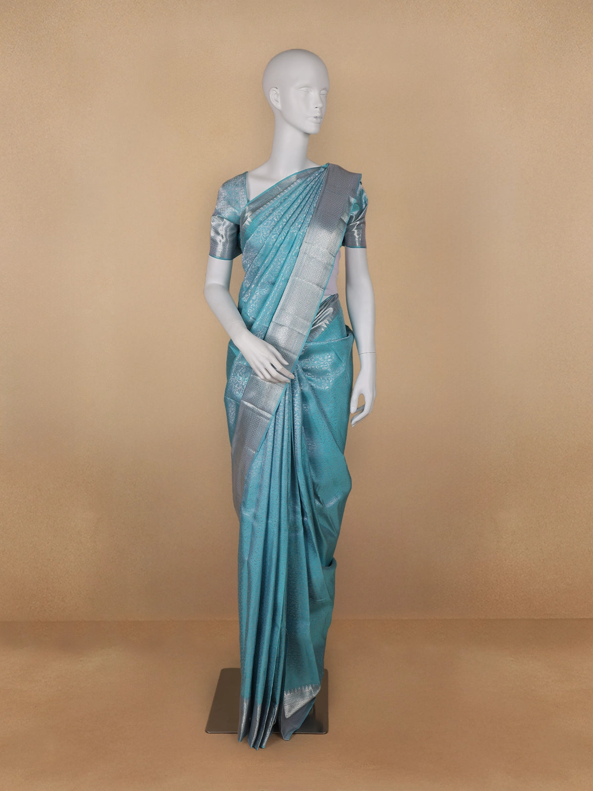 Sky Blue Floral Woven Pure Kanchipuram Silk Saree - Diadem