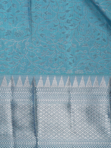 Sky Blue Floral Woven Pure Kanchipuram Silk Saree - Diadem