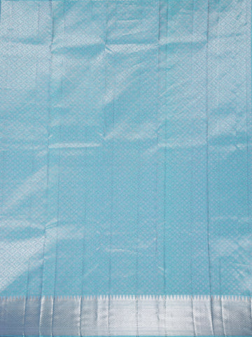 Sky Blue Floral Woven Pure Kanchipuram Silk Saree - Diadem