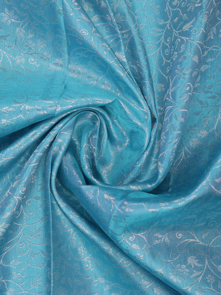 Sky Blue Floral Woven Pure Kanchipuram Silk Saree - Diadem