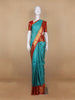 Sky Blue Floral and Checks Woven Pure Kanchipuram Silk Saree - Diadem