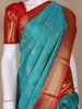 Sky Blue Floral and Checks Woven Pure Kanchipuram Silk Saree - Diadem