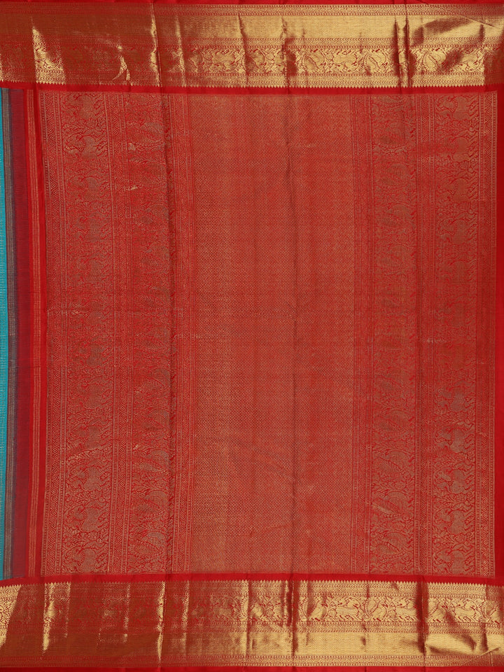 Sky Blue Floral and Checks Woven Pure Kanchipuram Silk Saree - Diadem