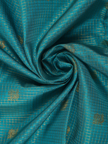 Sky Blue Floral and Checks Woven Pure Kanchipuram Silk Saree - Diadem