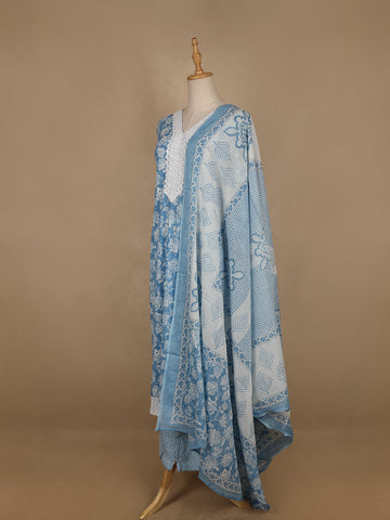 Sky Blue Floral printed Cotton Salwar Suit - Diadem