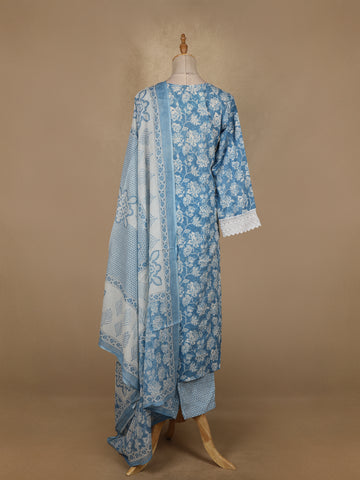 Sky Blue Floral printed Cotton Salwar Suit - Diadem