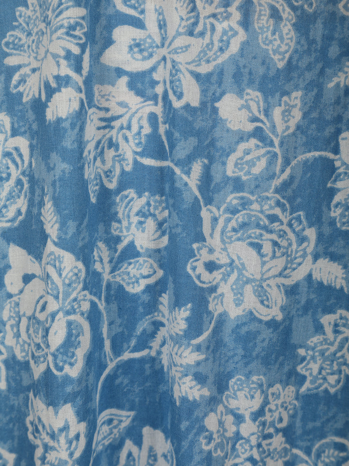 Sky Blue Floral printed Cotton Salwar Suit - Diadem