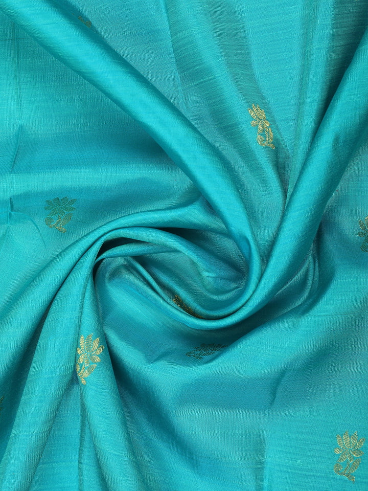 Sky Blue Floral Woven Pure Kanchipuram Silk Saree - Diadem