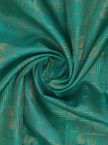 Sky Blue Peacock Butta and checks woven Silk Saree - Diadem