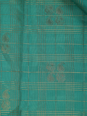 Sky Blue Peacock Butta and checks woven Silk Saree - Diadem