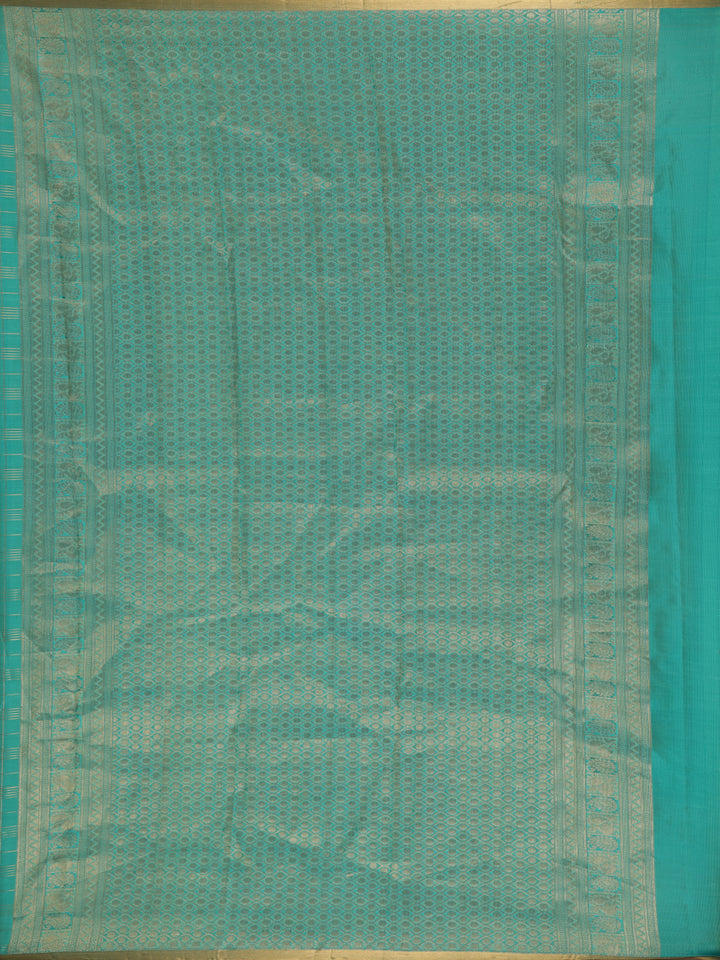 Sky Blue Peacock Butta and checks woven Silk Saree - Diadem