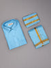 Sky Blue Plain Semi Silk Full-Sleeve Shirt with Matching Dhoti Set