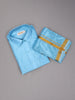 Sky Blue Plain Semi Silk Full-Sleeve Shirt with Matching Dhoti Set