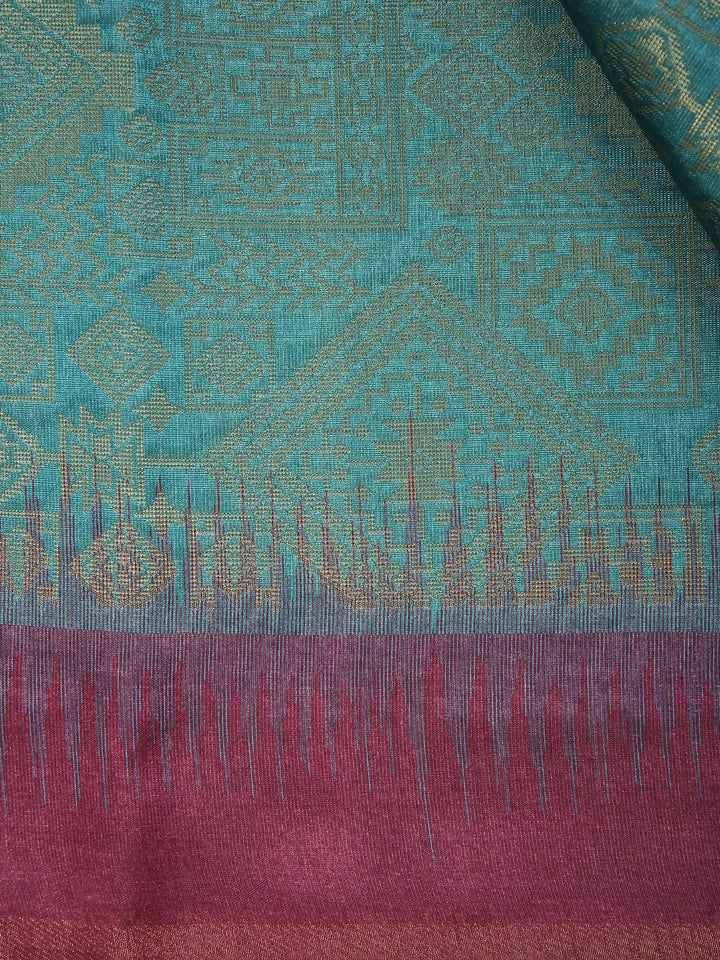 Sky Blue Semi Tussar Silk Abstract Designed Saree - Diadem