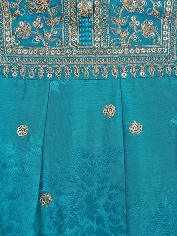 Sky Blue Sequins Design Floral Printed Silk Anarkali Salwar Suit - Diadem