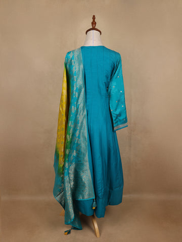 Sky Blue Sequins Design Floral Printed Silk Anarkali Salwar Suit - Diadem