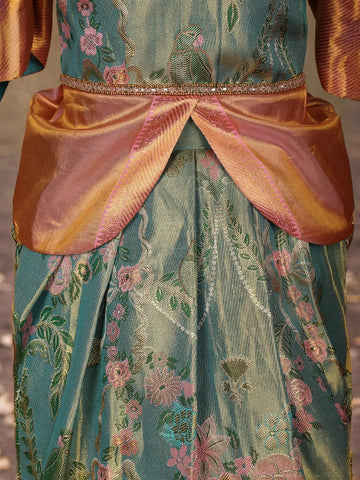 Sky Blue Silk Pavada Sattai Set - Diadem
