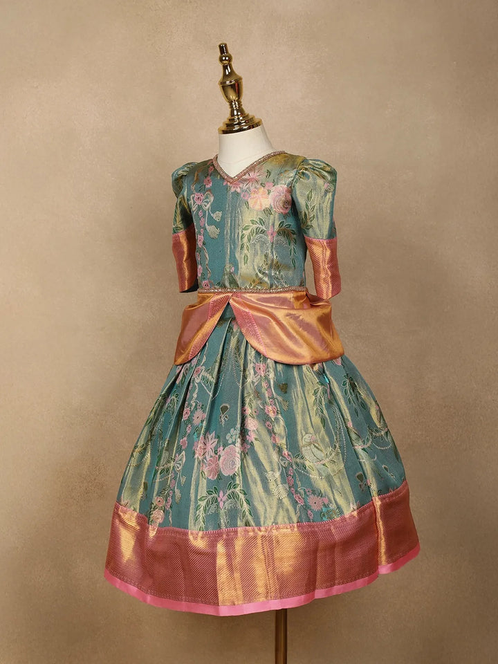 Sky Blue Silk Pavada Sattai Set - Diadem