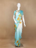 Sky Blue Sun Flower Designed Satin Fancy Saree - Diadem