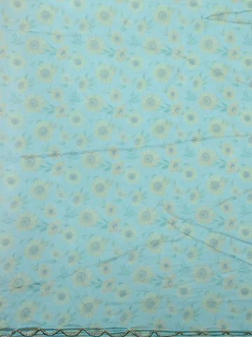 Sky Blue Sun Flower Designed Satin Fancy Saree - Diadem