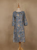 Slate Blue Floral Design Print Rayon Kurti - Diadem