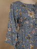 Slate Blue Floral Design Print Rayon Kurti - Diadem