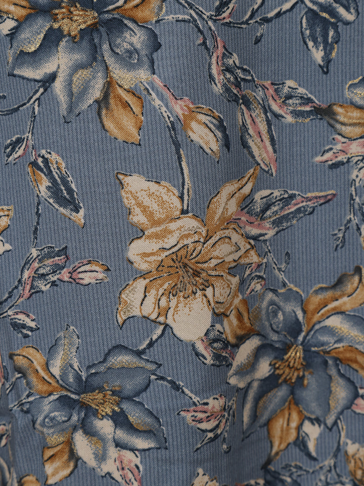 Slate Blue Floral Design Print Rayon Kurti - Diadem