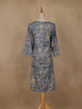 Slate Blue Floral Design Print Rayon Kurti - Diadem
