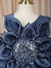 Slate Blue Floral Layered Design Net Ruffle Frock