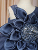 Slate Blue Floral Layered Design Net Ruffle Frock