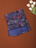 Slate Blue Floral Printed Design Chiffon Casual Saree with Striped Border