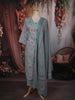 Slate Blue Floral Printed Design Cotton Straight Cut Salwar Suit with Dupatta