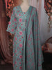 Slate Blue Floral Printed Design Cotton Straight Cut Salwar Suit with Dupatta