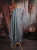 Slate Blue Floral Printed Design Cotton Straight Cut Salwar Suit with Dupatta