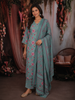 Slate Blue Floral Printed Design Cotton Straight Cut Salwar Suit with Dupatta