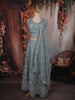 Slate Blue Floral Thread and Beads Embroidered Design Net Lehenga with Dupatta