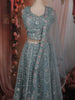Slate Blue Floral Thread and Beads Embroidered Design Net Lehenga with Dupatta