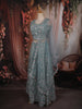 Slate Blue Floral Thread and Beads Embroidered Design Net Lehenga with Dupatta