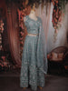 Slate Blue Floral Thread and Beads Embroidered Design Net Lehenga with Dupatta