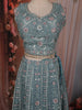 Slate Blue Floral Thread and Beads Embroidered Design Net Lehenga with Dupatta