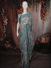 Slate Blue Floral Woven Design Pure Tussar Saree with Thread Embroidered Border
