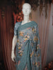 Slate Blue Floral Woven Design Pure Tussar Saree with Thread Embroidered Border