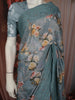 Slate Blue Floral Woven Design Pure Tussar Saree with Thread Embroidered Border