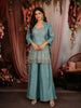 Slate Blue Heavy Sequins and Beads Embroidered Design Tissue Part Wear Palazzo Suit