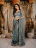 Slate Blue Heavy Stone Embellished Design Pure Organza Party Wear Saree with Designer Border
