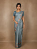 Slate Blue Lotus and Cow Printed Chanderi Cotton Saree