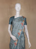 Slate Blue Lotus and Cow Printed Chanderi Cotton Saree