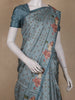 Slate Blue Lotus and Cow Printed Chanderi Cotton Saree